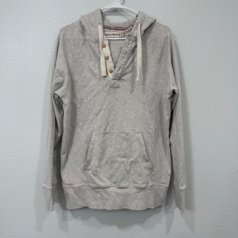 The Normal Brand Mens M Gray Henley Hoodie Sweatshirt Cotton Blend Bear Logo